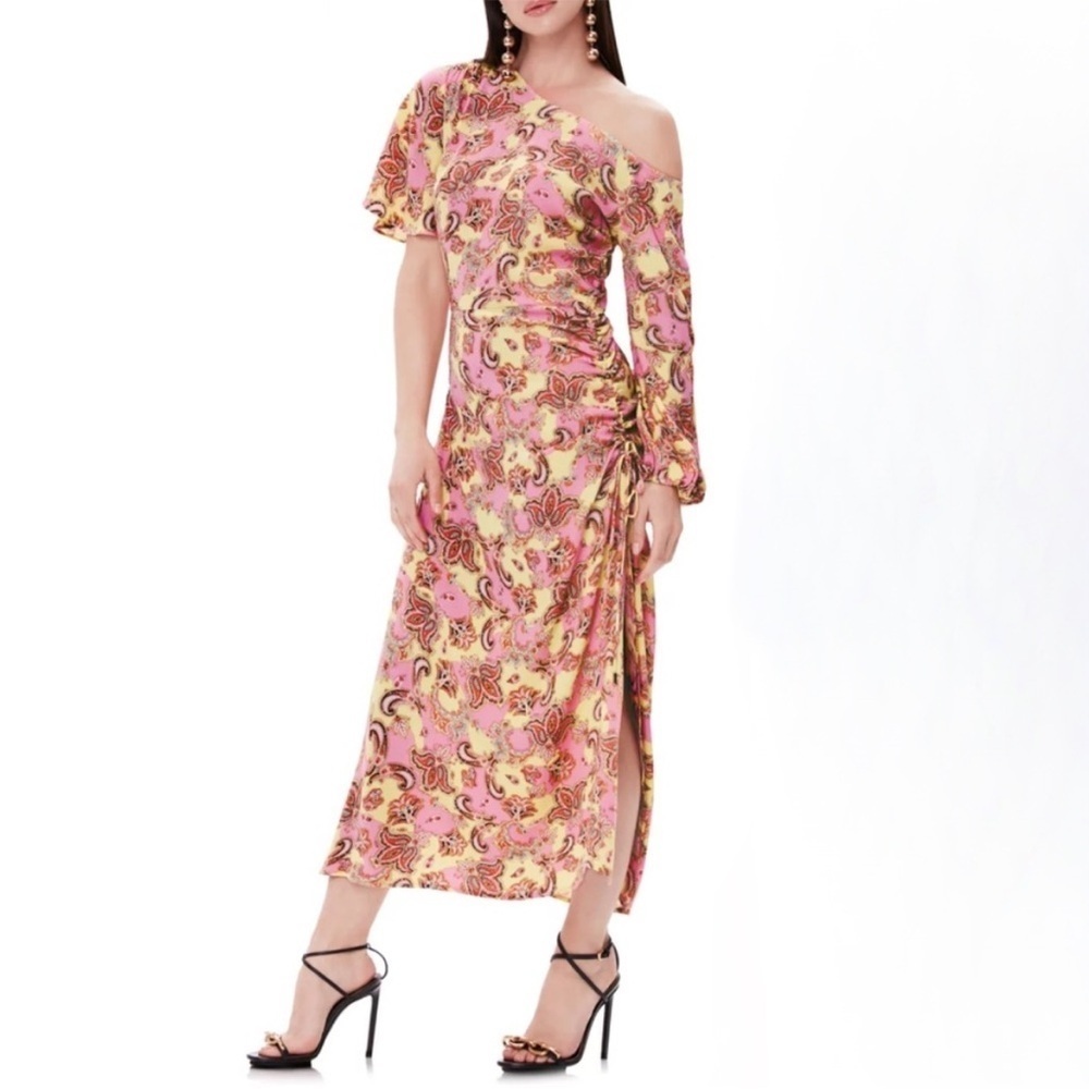 NWT AFRM Emme One Shoulder Midi Dress in Petite Paisely